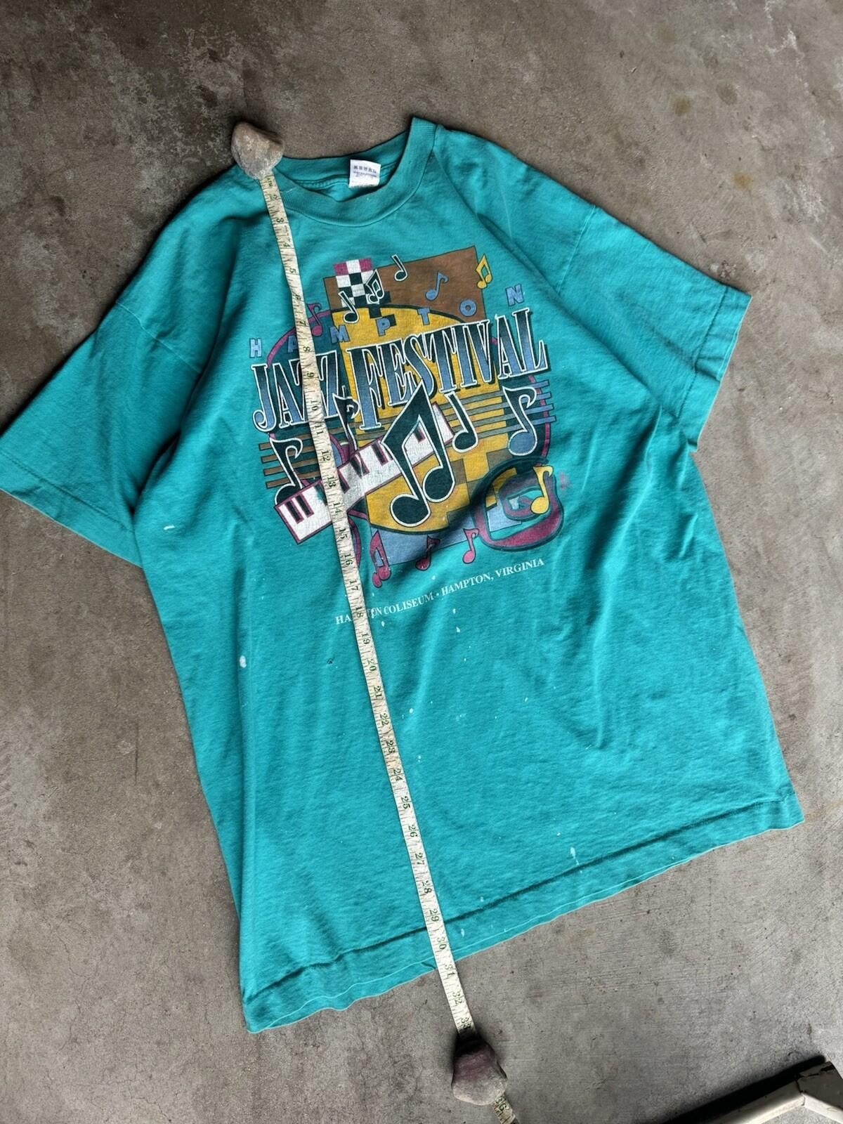 Vintage Vintage 90s Paint Splatter Hampton Jazz Fest-Shirt XL Teal Size US XL / EU 56 / 4 - 3 Thumbnail
