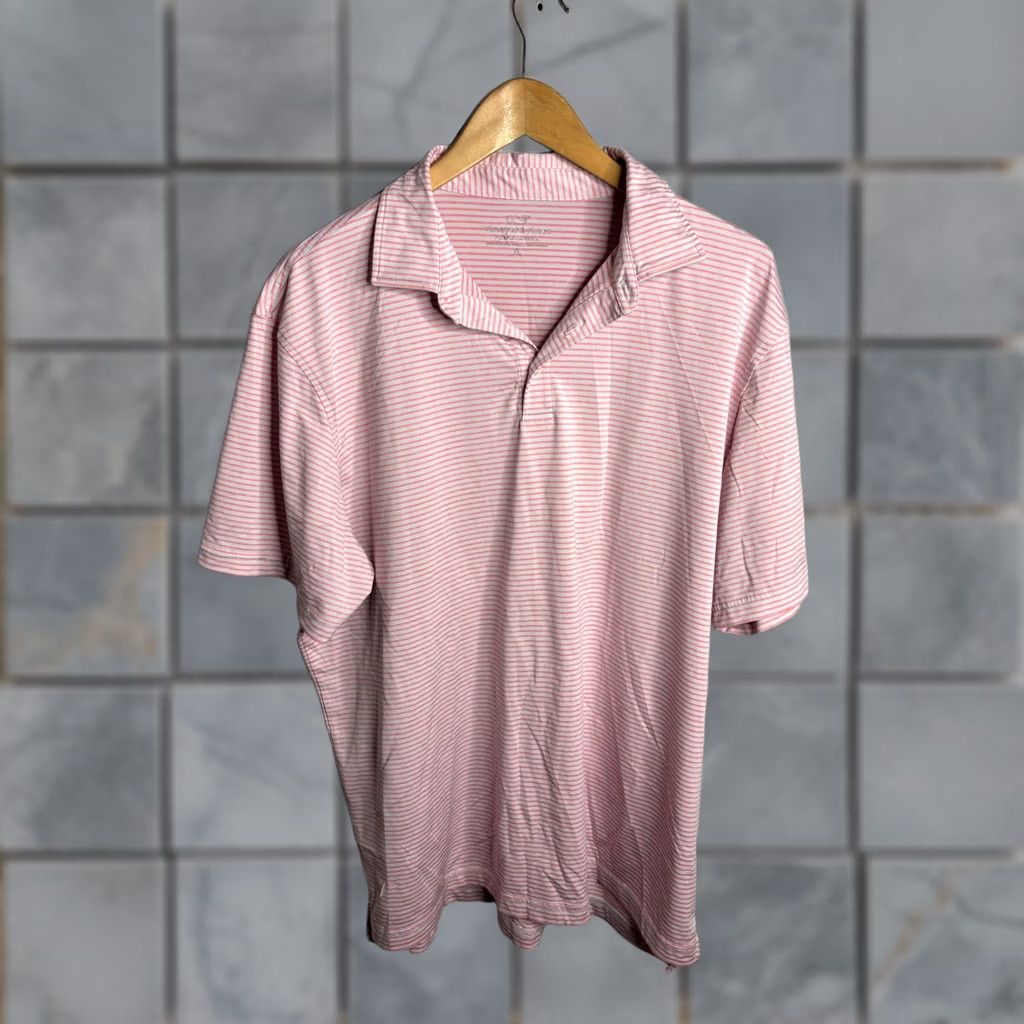Vineyard Vines Vineyard Vines Polo Shirt Mens XL Pink White Stripe Performance Golf Stretch Size US XL / EU 56 / 4 - 1 Thumbnail