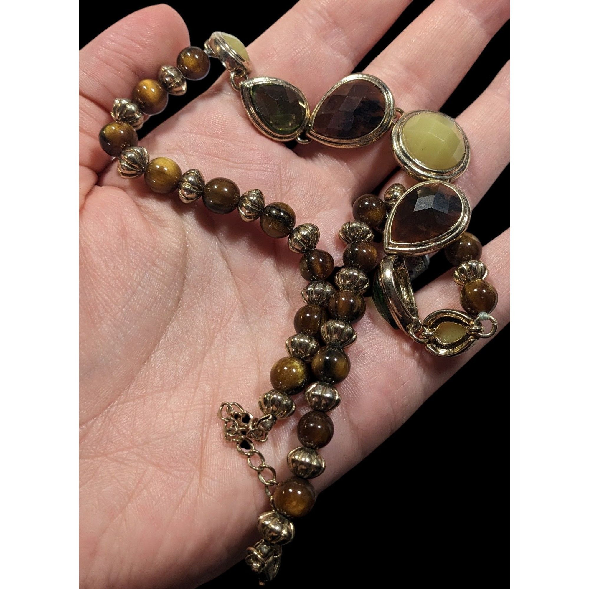 Other Vintage Brown And Green Gemmed Necklace With Brown And Silve Size ONE SIZE - 5 Thumbnail