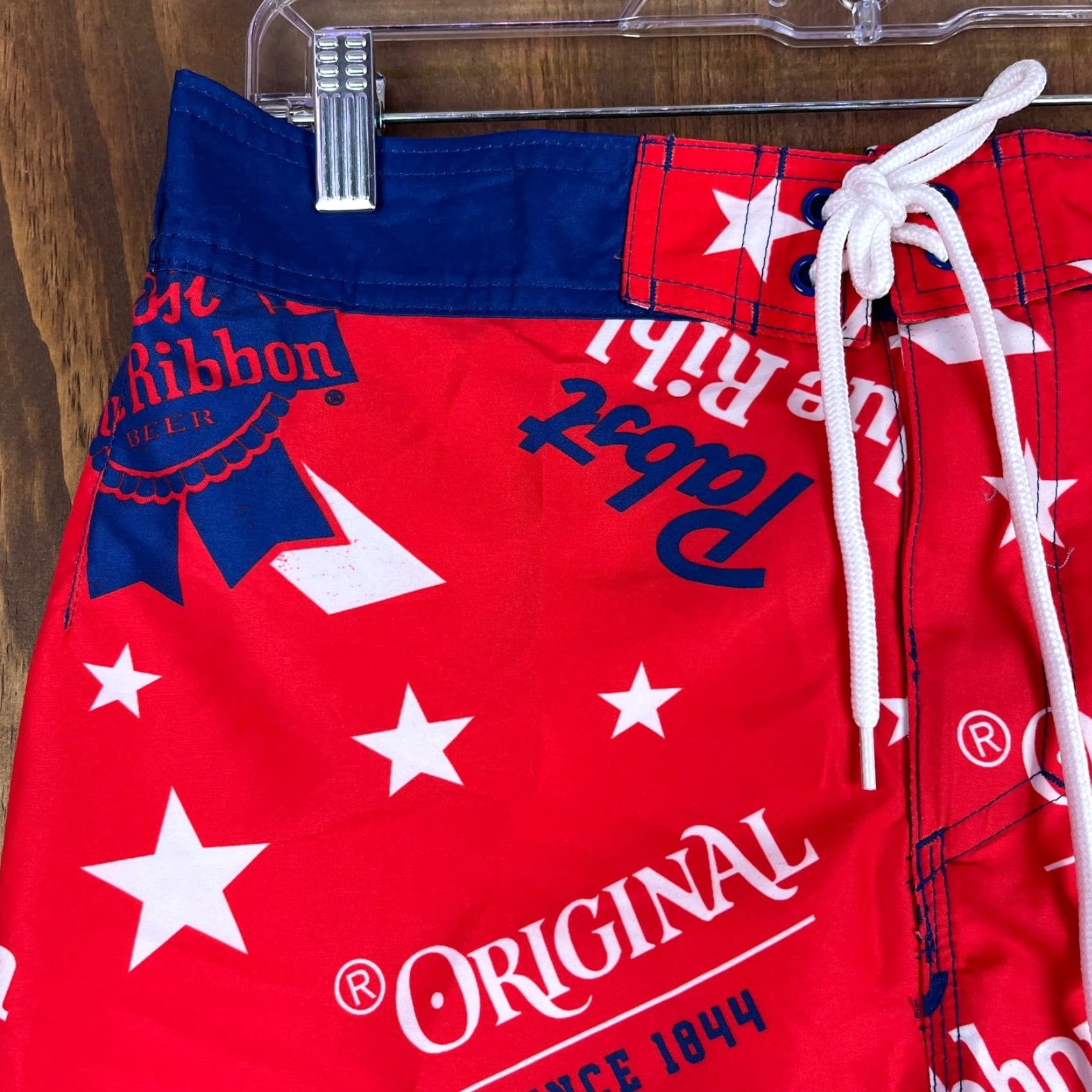 Vintage Pabst Blue Ribbon Mens Shorts Red White Blue Star Swim Surf Beach Trunks Small Size US 29 - 2 Thumbnail
