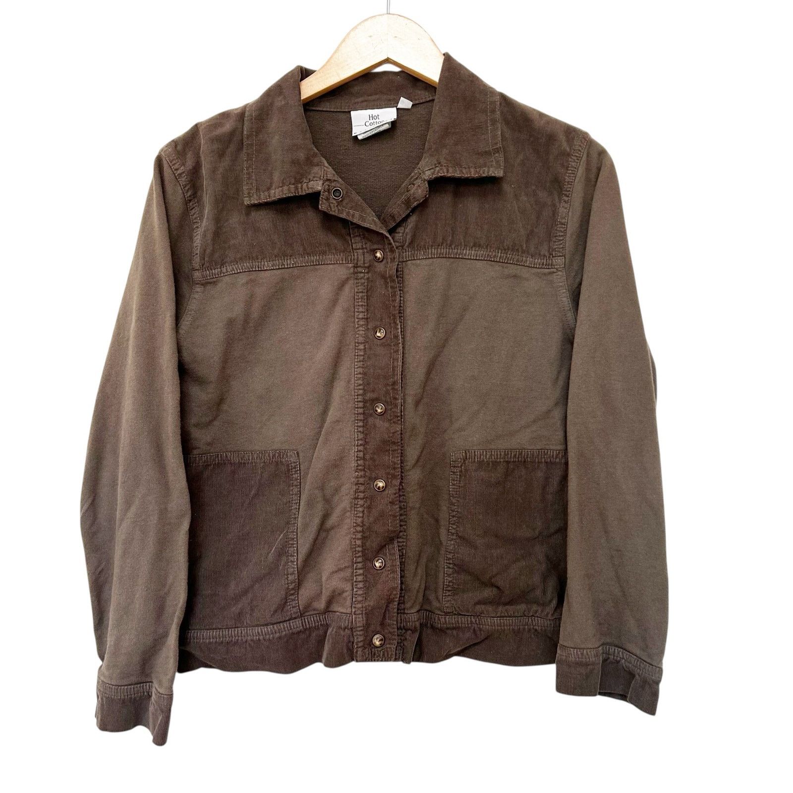 Other Hot Cotton Brown Green Button Front Shirt Sz S Size S / US 4 / IT 40 - 1 Thumbnail