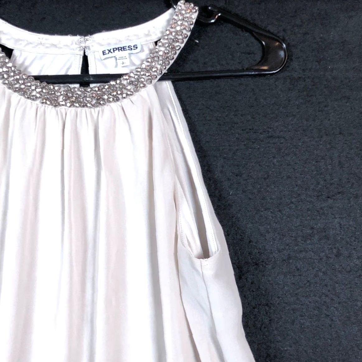 Express Express Blouse Women's Sleeveless High Neck Bejeweled Champagne Small Size S / US 4 / IT 40 - 5 Thumbnail