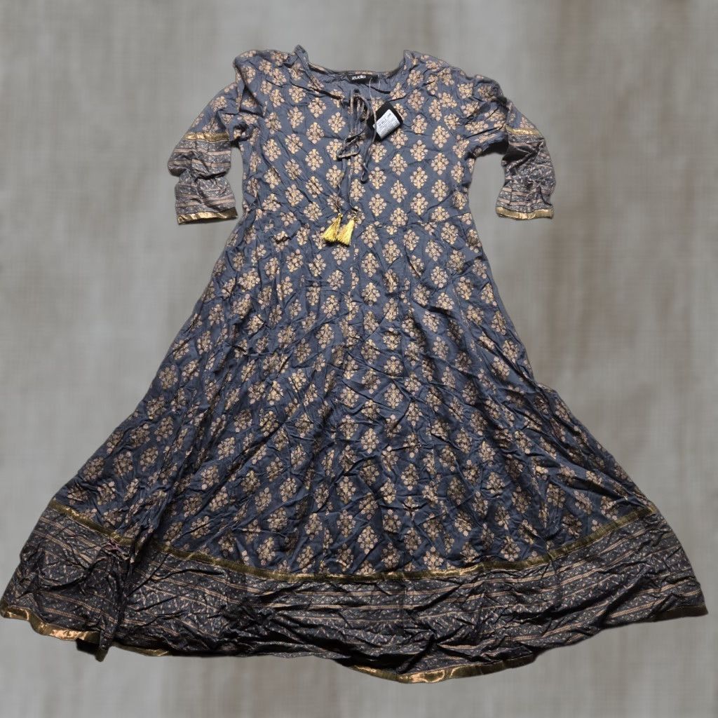 Vintage Zudio Dress Women's M Blue Midi Dress Half Sleeve Dots Ruffle Casual A-Line Size M / US 6-8 / IT 42-44 - 1 Thumbnail