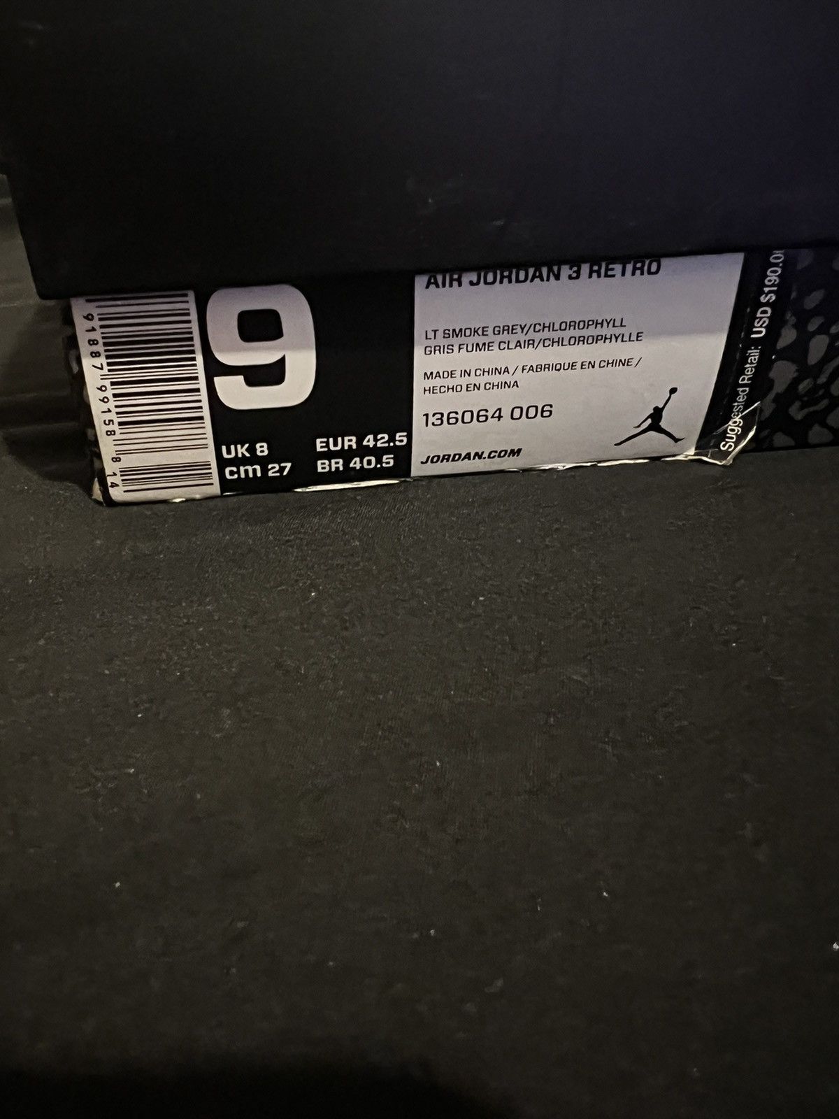 image of Nike Jordan 3 Grey/chlorophyll Shoes in Green, Men's (Size 9)