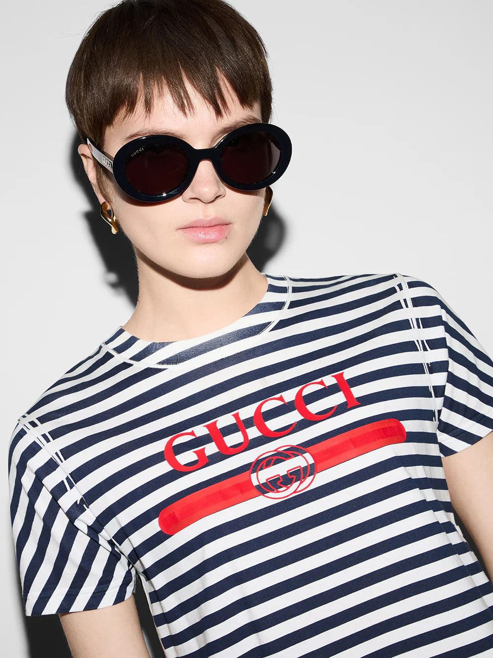 Gucci o1la5ras0526 Printed Striped Cotton Jersey T-Shirt Size L / US 10 / IT 46 - 5 Thumbnail