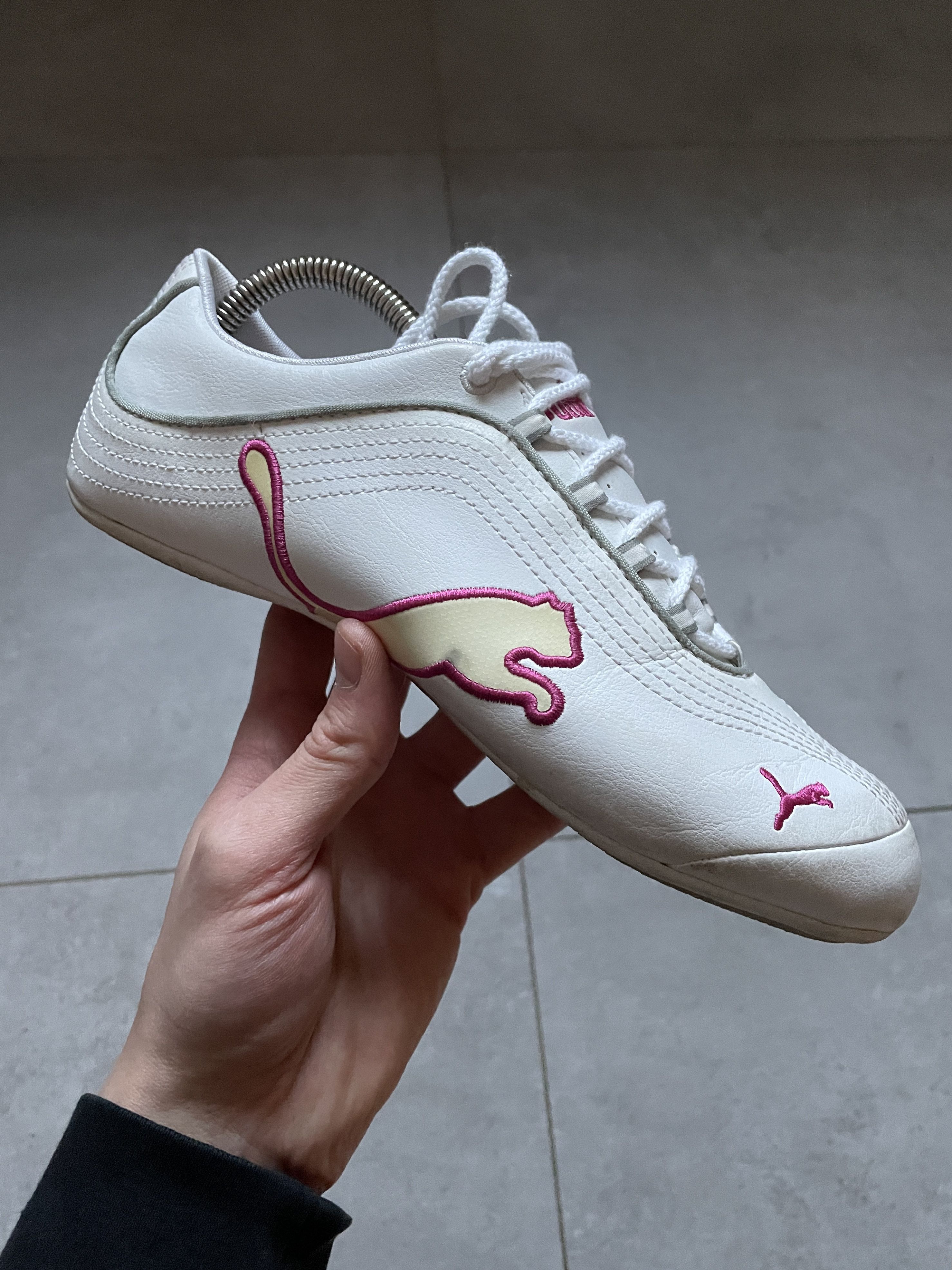 Puma VINTAGE Y2K PUMA WHITE PINK LEATHER ASANA MOSTRO SNEAKERS Size US 7.5 / IT 37.5 - 1 Thumbnail