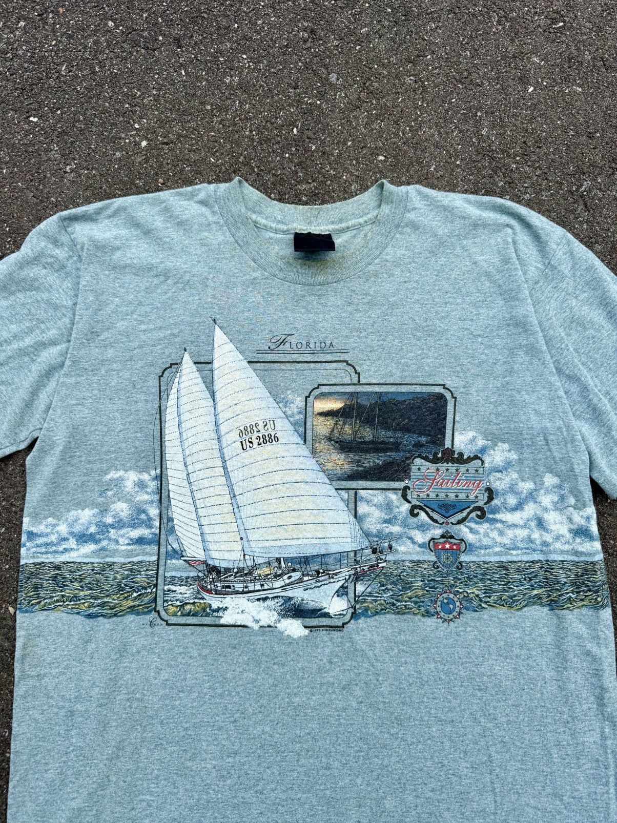 Vintage 1993 Florida Sailing Single Stitch Tee Shirt Size US L / EU 52-54 / 3 - 2 Thumbnail