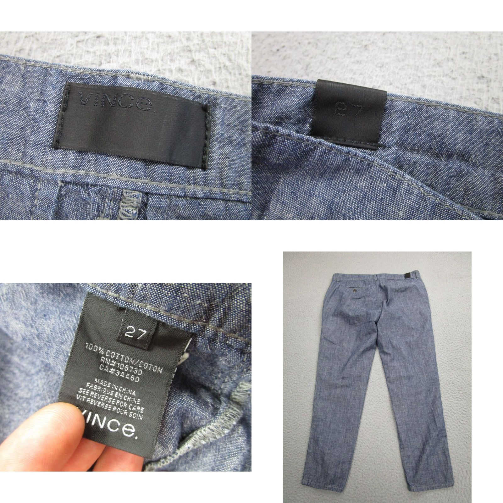 Vince Vince Pants Women 27 Blue Chambray Cotton Tapered Zip Fly Pockets Casual Chino Womens Size 27" / US 4 / IT 40 - 8 Thumbnail