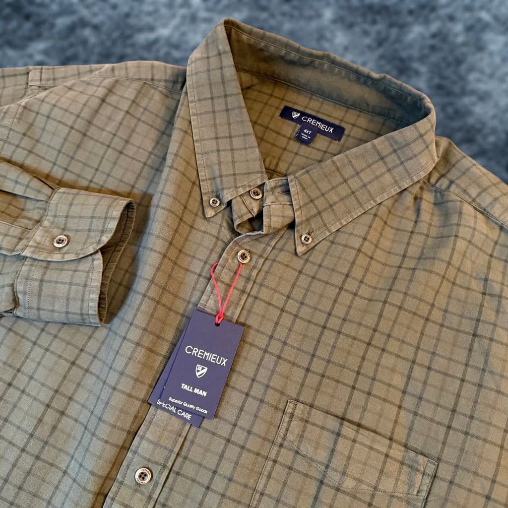 Cremieux Cremieux Shirt Olive Green Windowpane 100% Cotton Mens 4XT NWT Big & Tall Button-Up Button-Down Long Sleeve Collared Chest Pocket Classic Size US XXL / EU 58 / 5 - 1 Thumbnail
