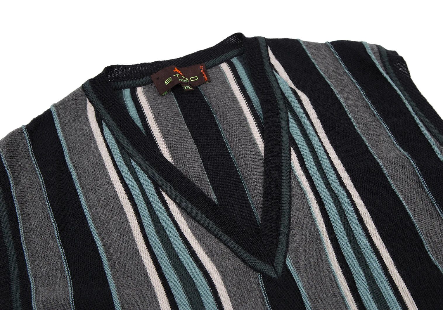 Etro Wool Stripe V-Neck Knit Vest in Gray and Navy XXL Size US XXS / EU 40 - 5 Thumbnail