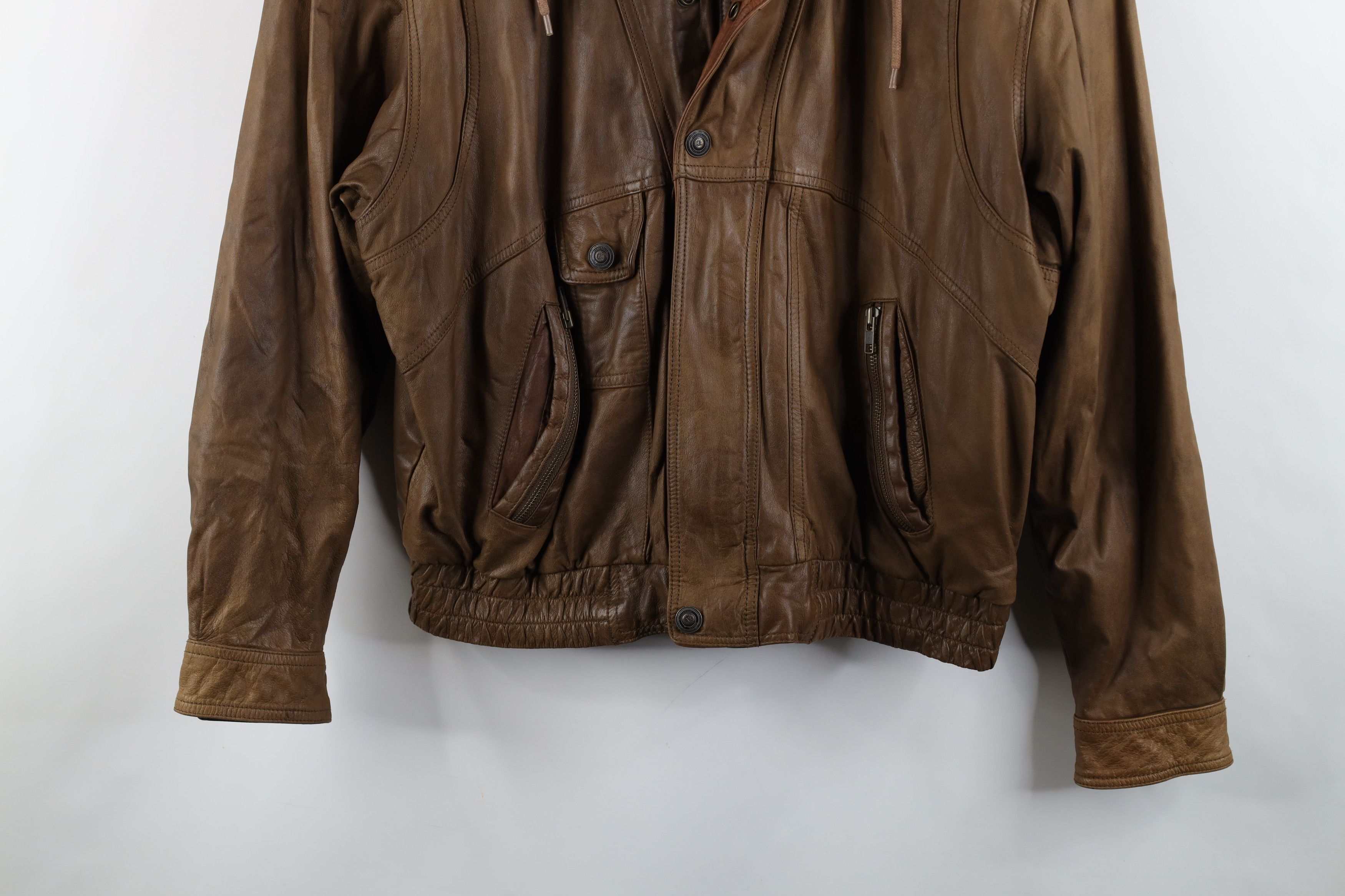 Vintage Vintage 90s Streetwear Leather Flight Bomber Jacket Brown Size US L / EU 52-54 / 3 - 3 Thumbnail