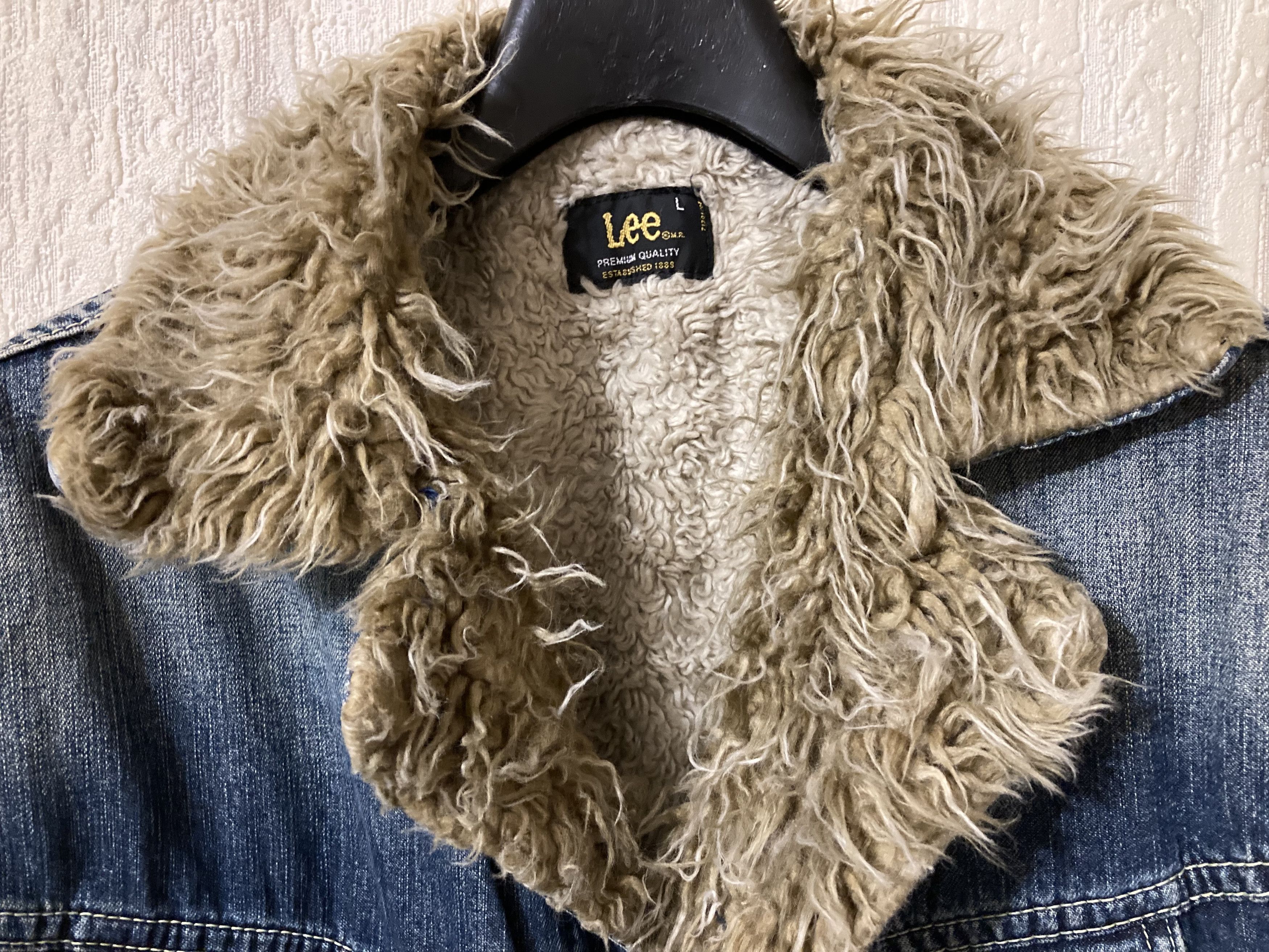 Lee Vintage 90s Denim Lee Long Furry Coat Afghan Fur Lined -L Size L / US 10 / IT 46 - 4 Thumbnail