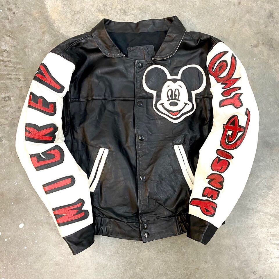 Disney Mickey Mouse Vintage VTG Mickey Mouse Big Face Biker Leather Jacket AOP Grailed