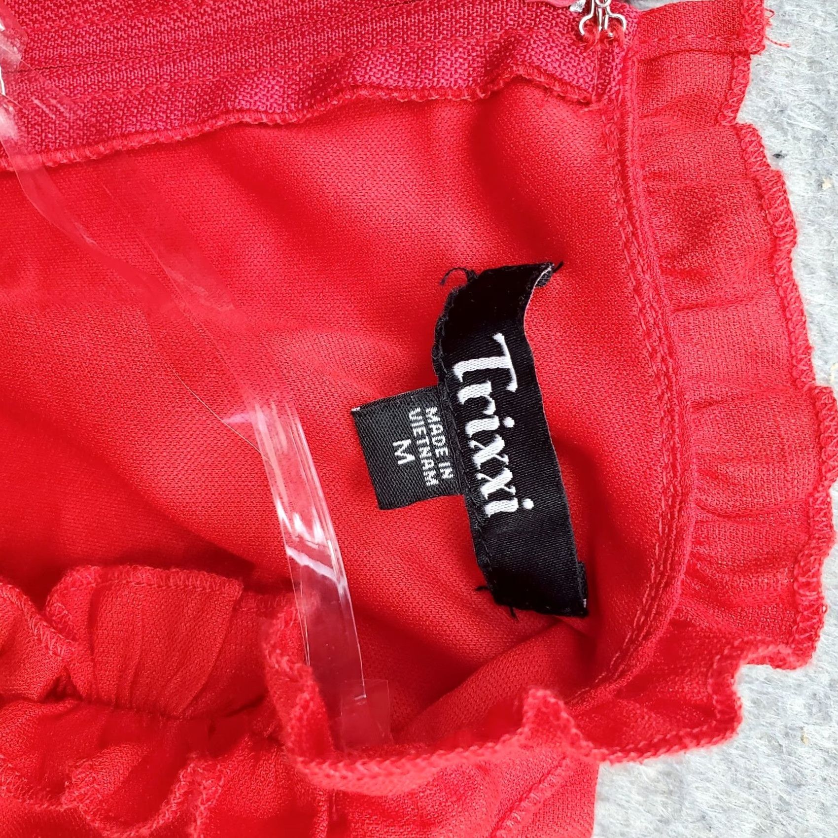 Vintage Trixxi Womens Dress M Red Lined Ruffle Detail Short Sleeve Fit & Flare Casual Party/Cocktail Vintage: No Size 32" / US 10 / IT 46 - 5 Thumbnail