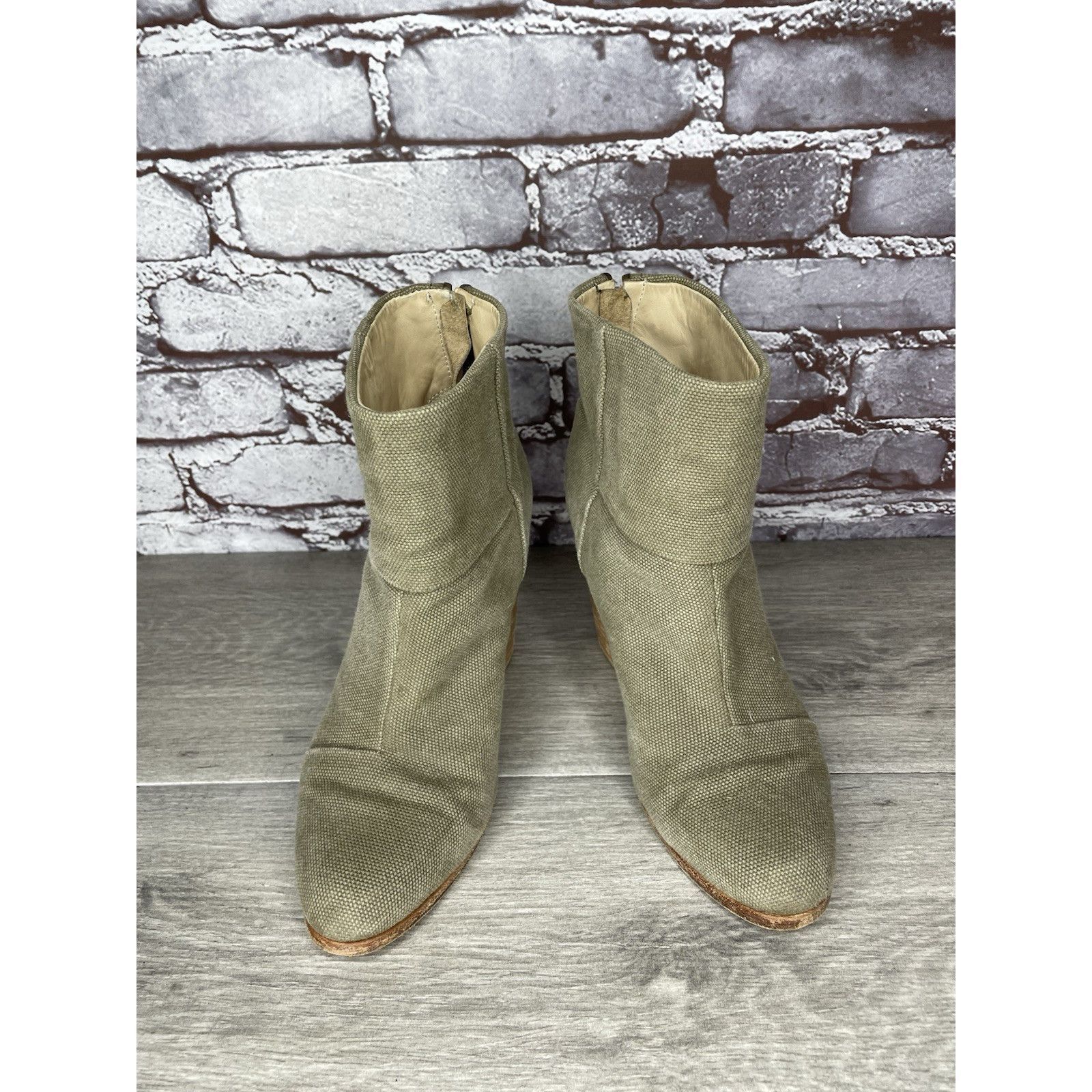 Rag & Bone Rag & Bone Newbury Green Canvas Back Zip Ankle Boots Booties Size US 7.5 / IT 37.5 - 14 Thumbnail