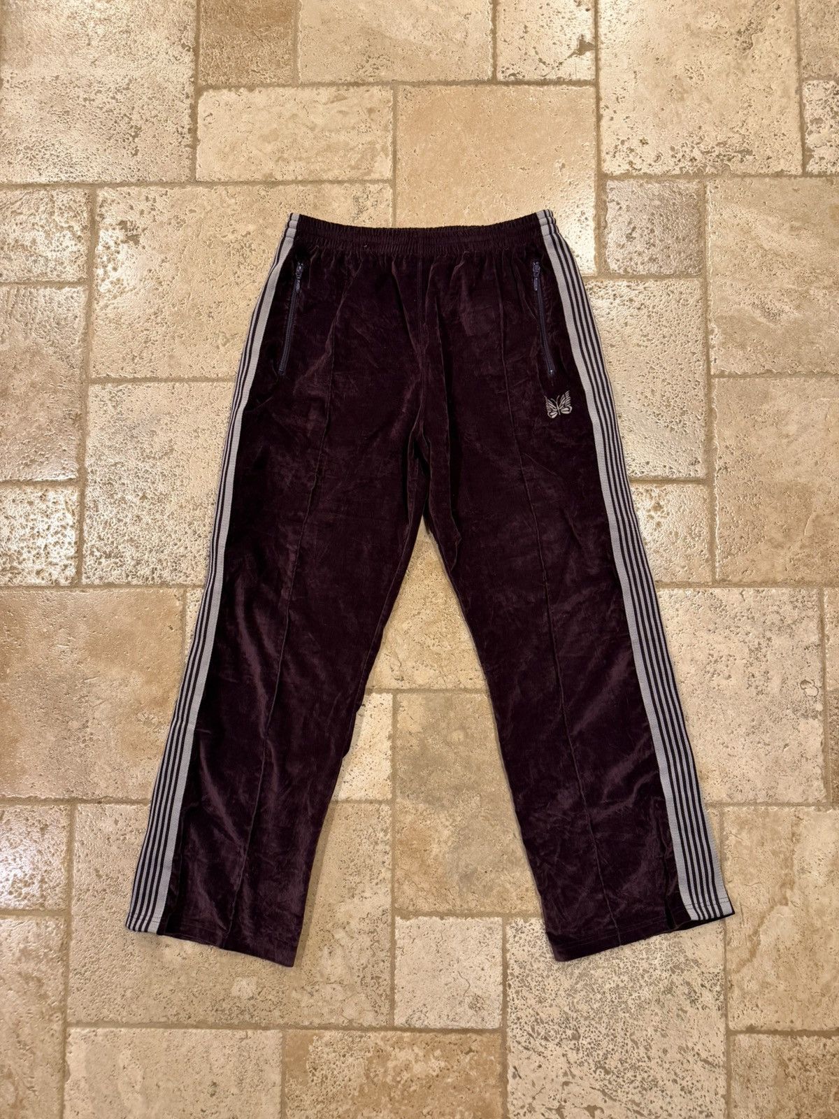 Needles Needles Velour Velvet Burgandy Red Striped Track Pants Size US 34 / EU 50 - 1 Thumbnail