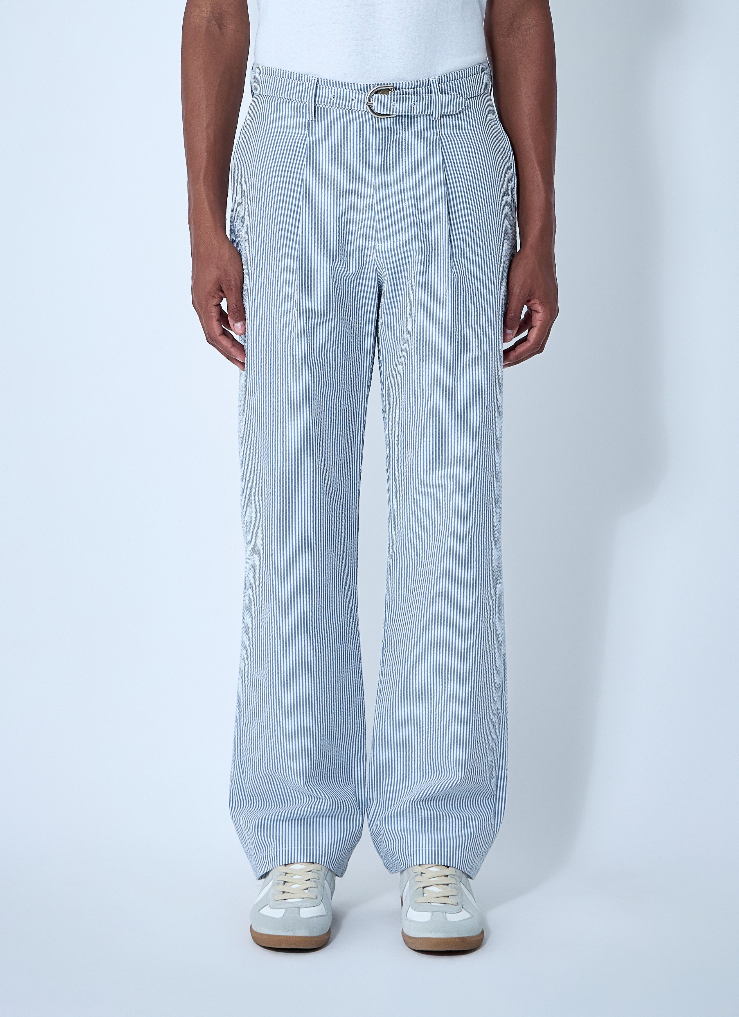 Noah Seersucker Belted Single-Pleat Pants Size US 30 / EU 46 - 1 Thumbnail