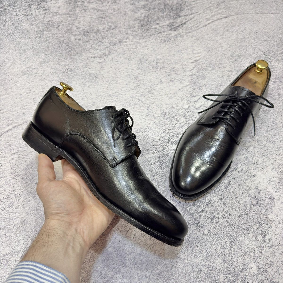 Handmade Prime Shoes Black Welted Leather Derbies US8.5 UK7.5 EU41.5 Size US 8.5 / EU 41-42 - 6 Thumbnail