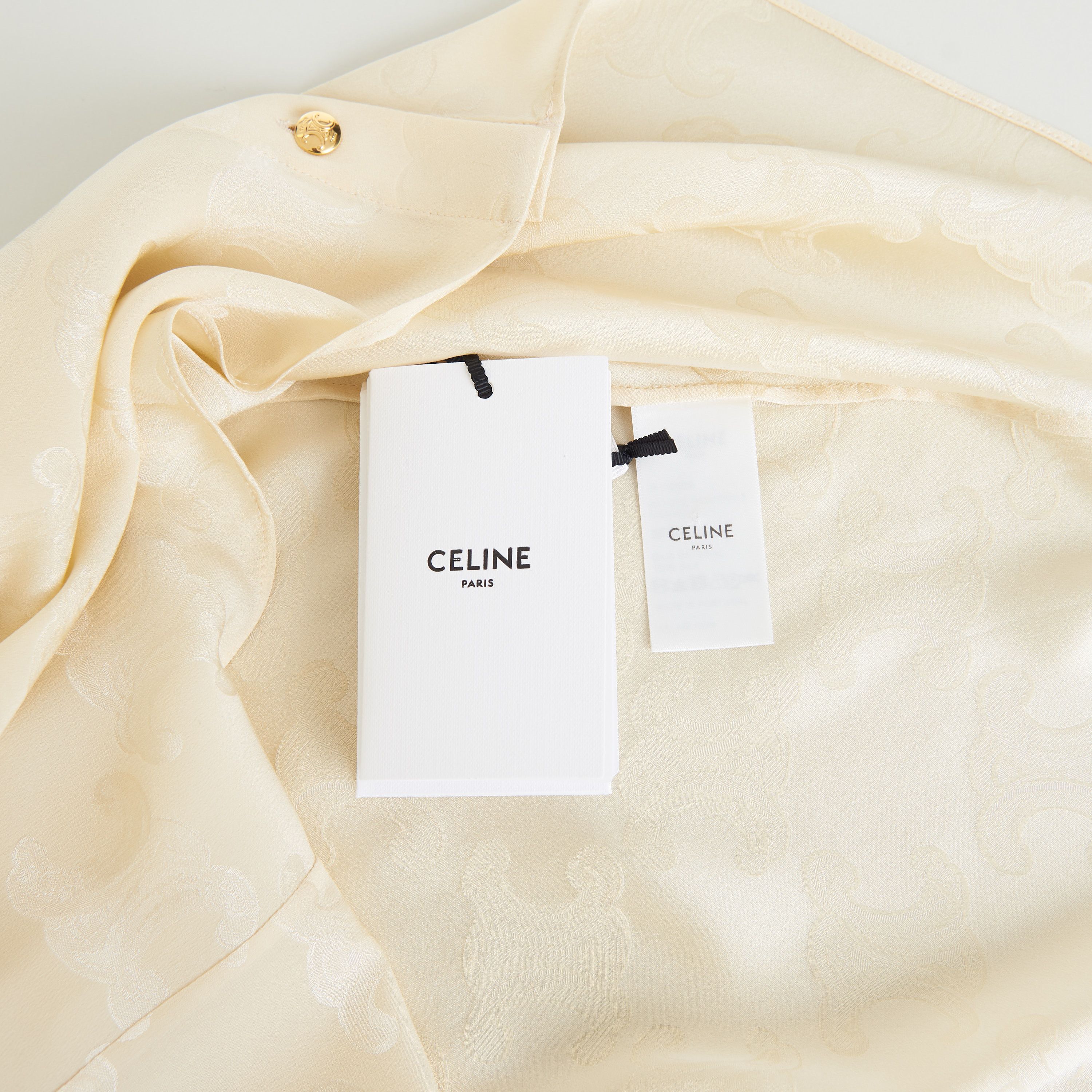Celine Triomphe Blouse In Crème Shiny Matte Silk Size M / US 6-8 / IT 42-44 - 9 Thumbnail