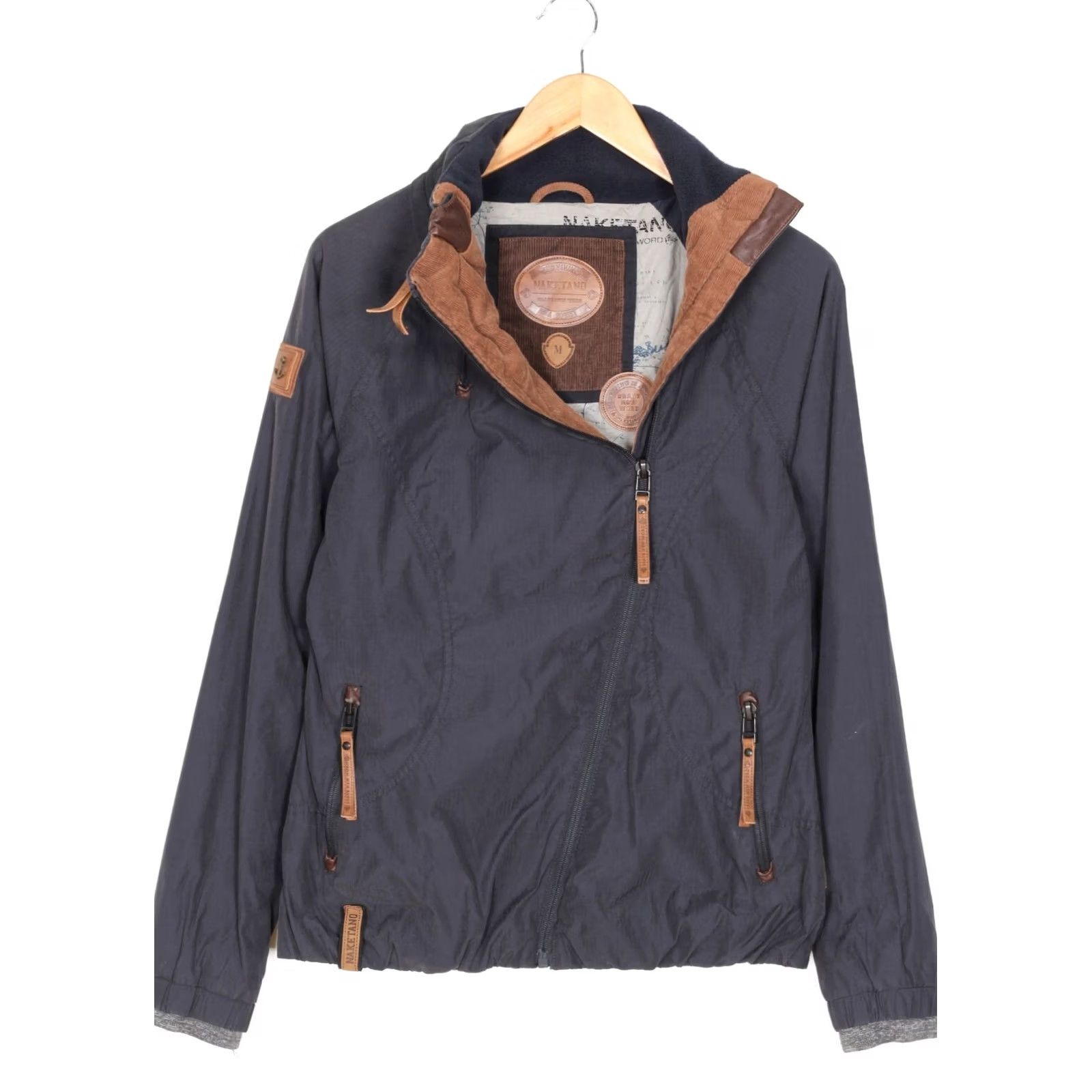 Vintage Naketano Jacket Women M Blue Logo Casual Coat Zip Hooded Modern Designer Short Length Size M / US 6-8 / IT 42-44 - 2 Thumbnail