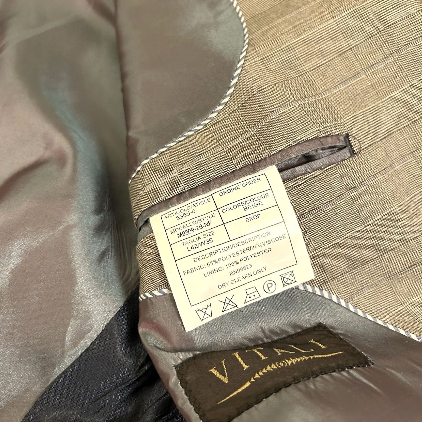 Vintage Vitali Blazer Jacket Mens 42L Beige Plaid Sport Coat Formal Work Preppy Pockets Shirt/Coat? Size 42R - 3 Thumbnail