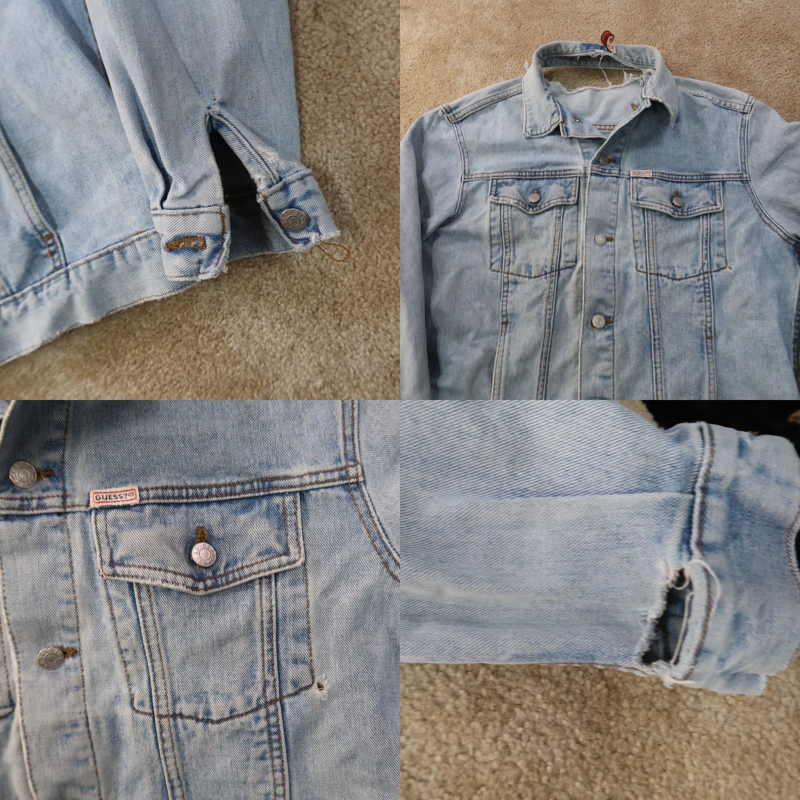 Guess VINTAGE GUESS Denim Jacket Mens Large Blue Denim Long Sleeve Made in USA Jacket Solid Mid-Length Trucker Button Pockets Embroidered Logo Live in USA Size US L / EU 52-54 / 3 - 8 Thumbnail