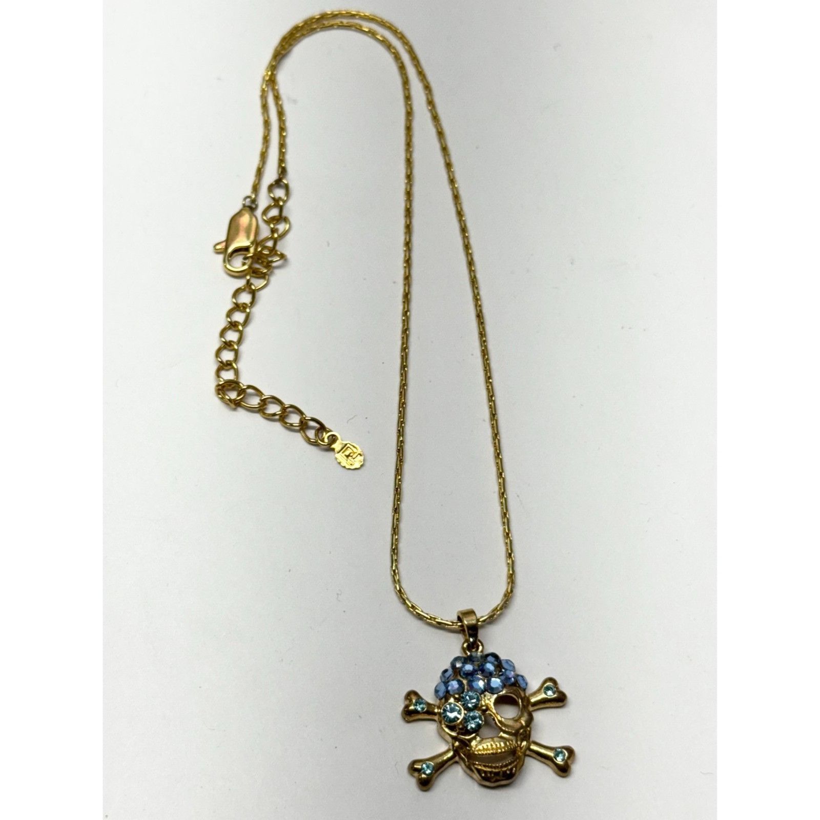Other Vintage skull and bone blue rhinestone gold necklace Size ONE SIZE - 2 Thumbnail