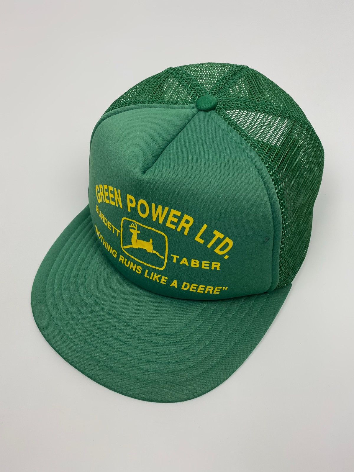John Deere 1990’s Vintage John Deere Logo Quote Foam Mesh Trucker Hat Size ONE SIZE - 4 Thumbnail