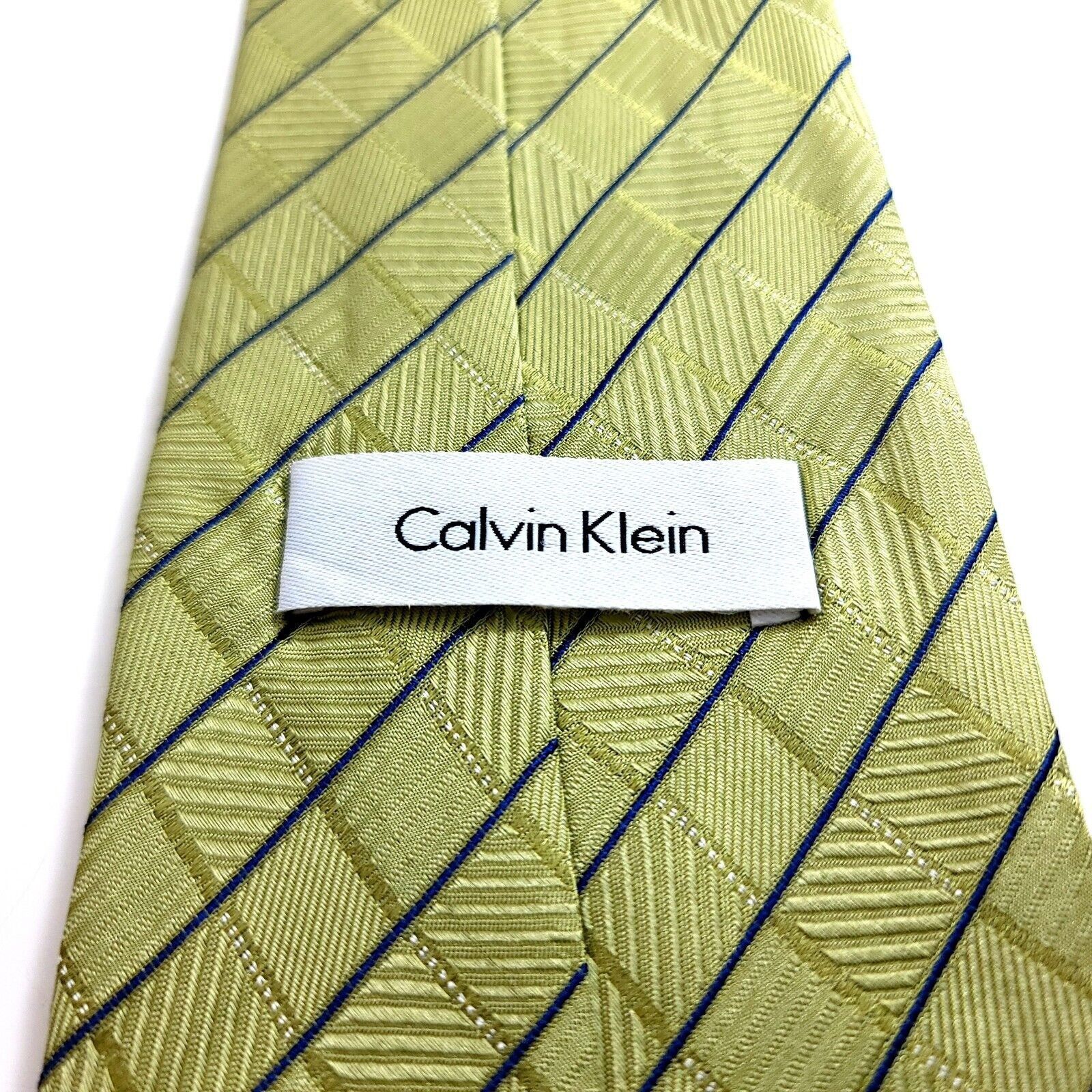 Calvin Klein Calvin Klein Lime Green Blue Woven Plaid Wide Silk Tie Size ONE SIZE - 3 Thumbnail