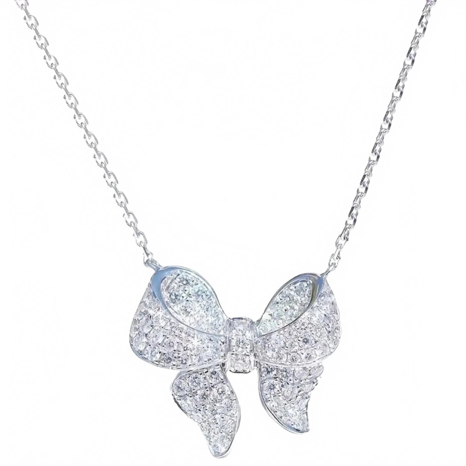 Designer Diamond CZ Bow Knot Necklace Silver Finish NWT Size ONE SIZE - 5 Thumbnail