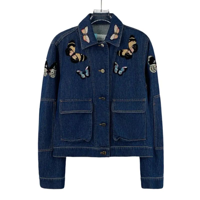 Valentino Valentino Blue Denim Jacket with Butterfly Embroidery 0089 Size M / US 6-8 / IT 42-44 - 1 Thumbnail