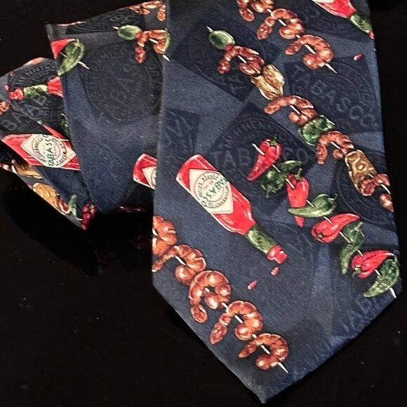 Tabasco Tabasco Tie Kitsch Silk Mens Neckwear Y2k Chili Peppers Blue Size ONE SIZE - 1 Thumbnail