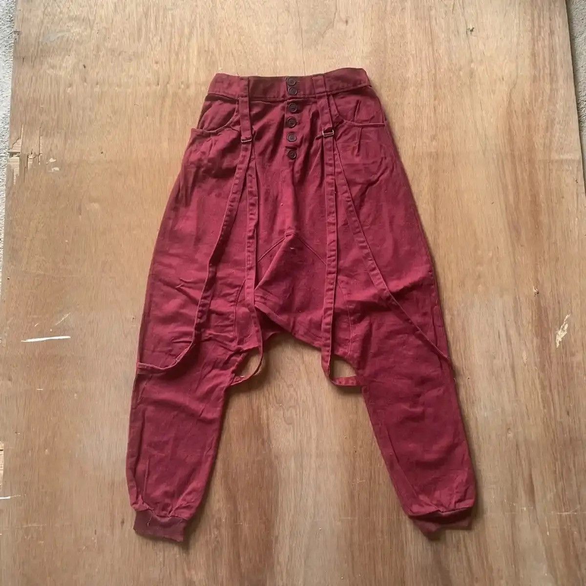 image of Archival Clothing Flash pring Waist Drop Crotch Pants Blank Japanese in Red, Men's (Size 29)