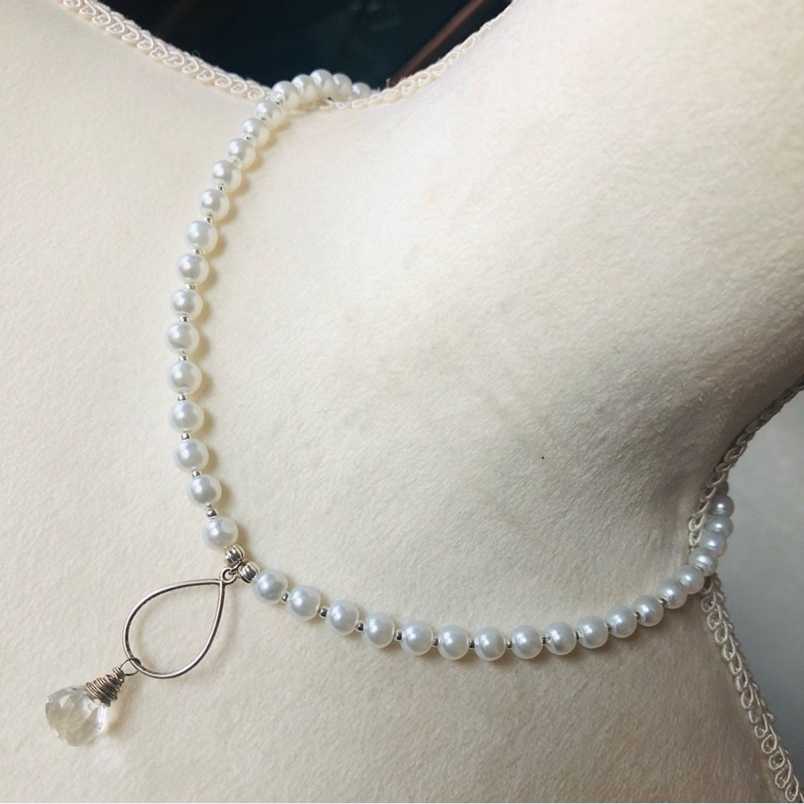 Handmade Handcrafted repurpose triangle facet crystal Pearl necklace Size ONE SIZE - 1 Thumbnail