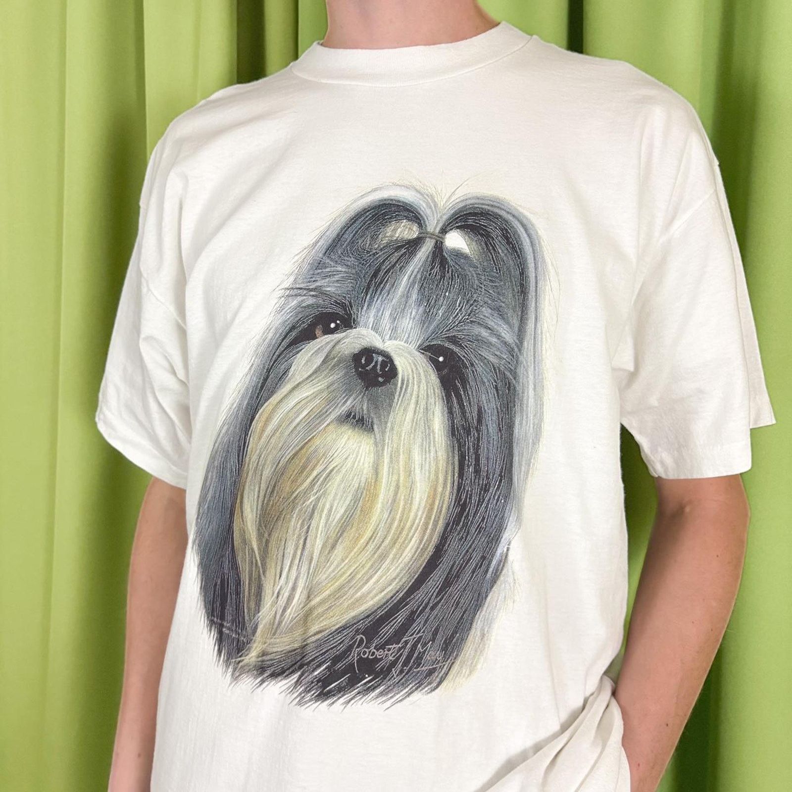 Fruit Of The Loom 90s Vintage White Shit-Zhu Dog Graphic Single Stitch T Shirt Size M / US 6-8 / IT 42-44 - 2 Thumbnail