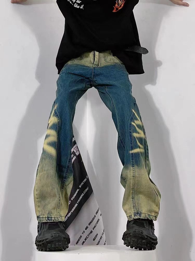 Vintage tie-dye gradient washed distressed jeans