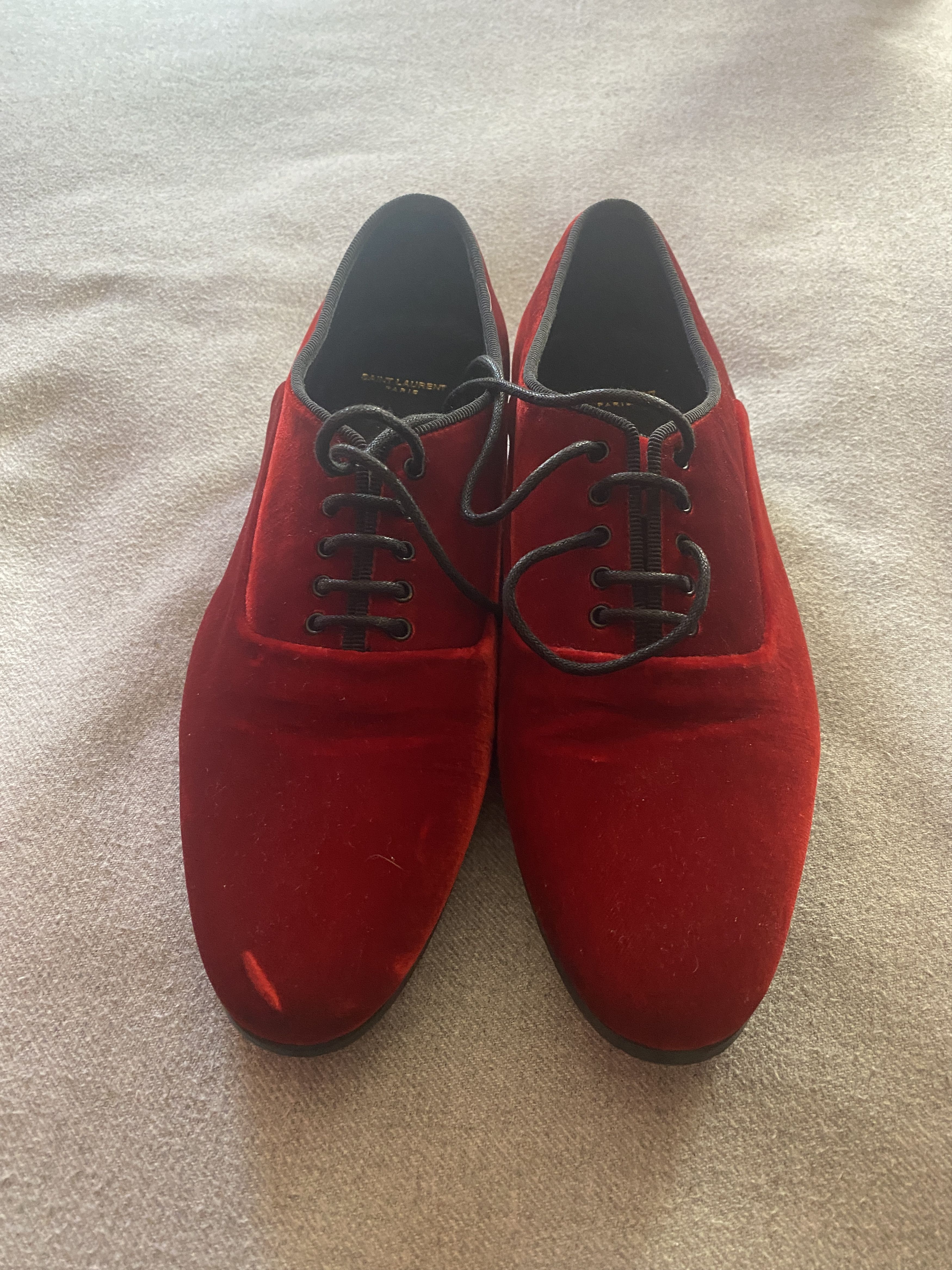 Saint Laurent Paris Red/Burgundy Velvet Lace-up Flats Size US 6.5 / IT 36.5 - 2 Thumbnail