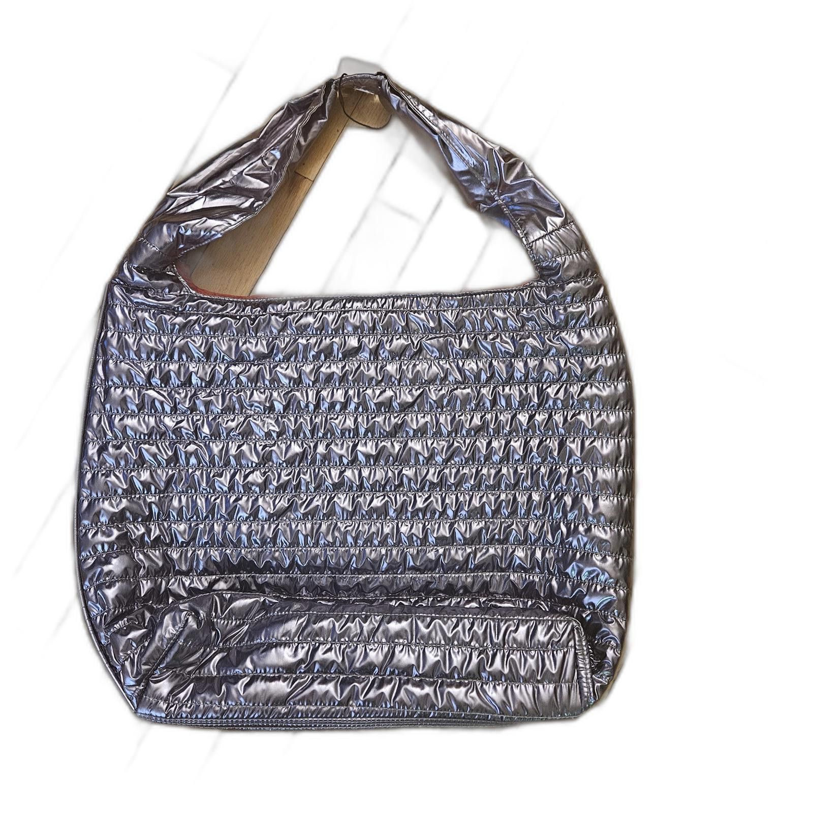 Elie Tahari Tahari Metallic Silver Quilted Tote with Bold Red Interior Size ONE SIZE - 1 Thumbnail