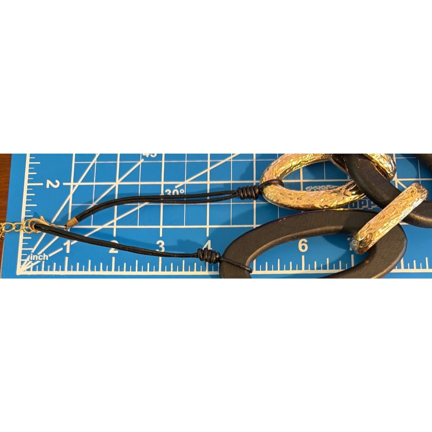 Other Black Gold Oval Link Statement Necklace Cord Chunky Textured Size ONE SIZE - 5 Thumbnail