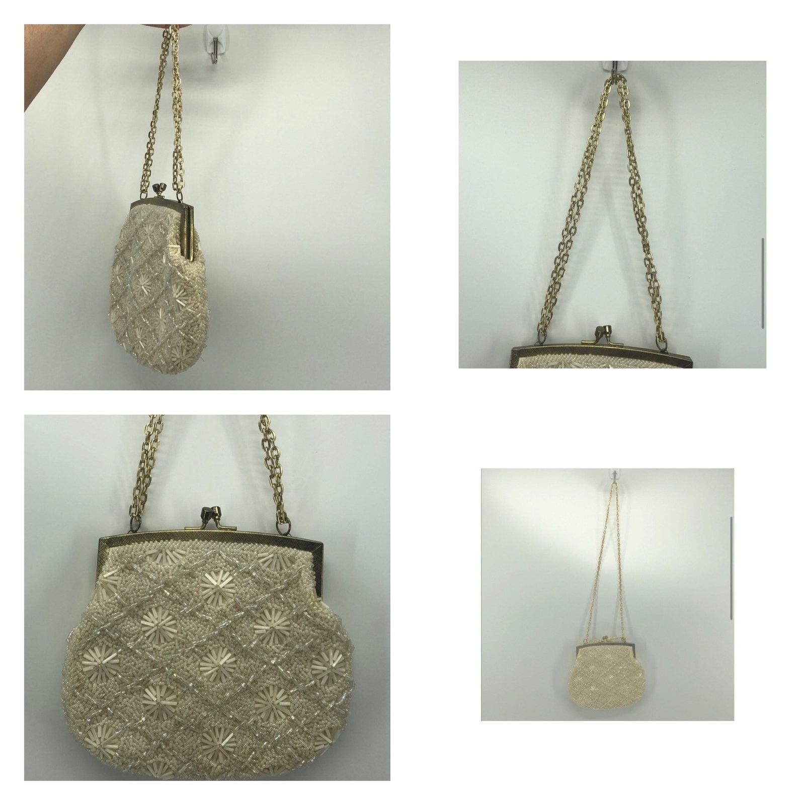 Other Vintage made in Hong Kong White Beaded Bag gold chain Size ONE SIZE - 6 Thumbnail
