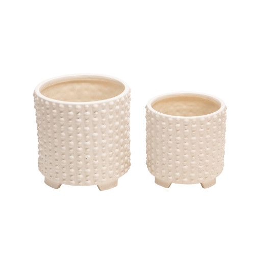 Designer × Homemade S/2 CERAMIC 6/8" FOOTED PLANTERS W/ DOTS, WHITE Size US L / EU 52-54 / 3 - 2 Thumbnail