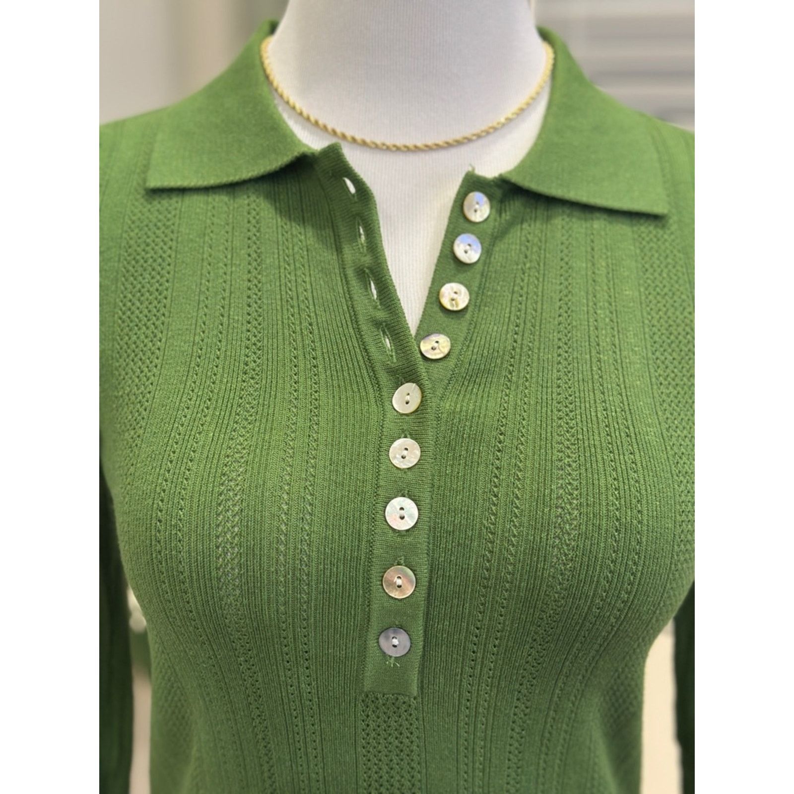 FRNCH FRNCH Green Ribbed Polo Sweater Size M / US 6-8 / IT 42-44 - 3 Thumbnail
