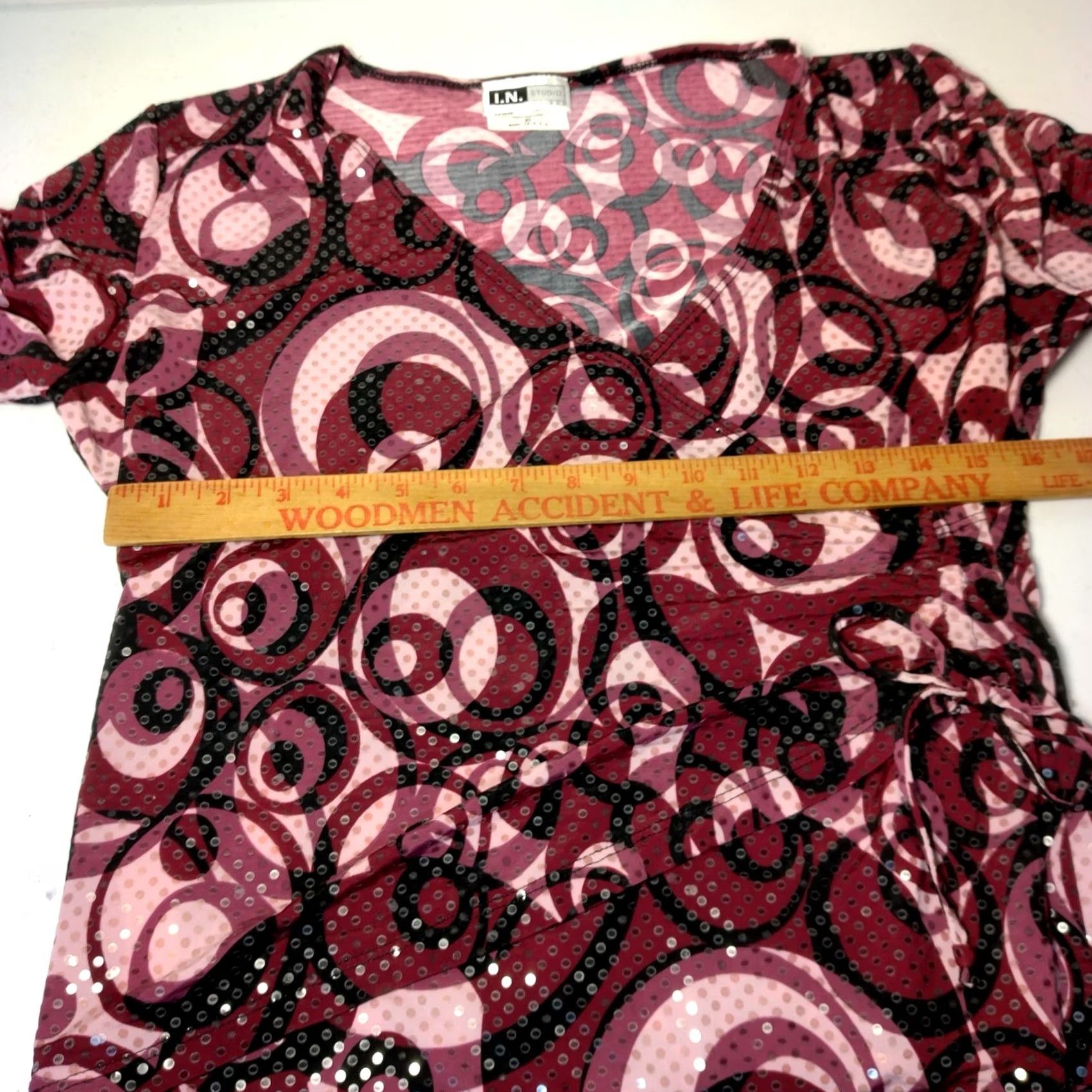 Vintage VINTAGE I.N. Studio Faux Wrap Shirt Womens XL Purple Sequin Swirl 3/4 Sleeve V-Neck Tie Y2K Size XL / US 12-14 / IT 48-50 - 3 Thumbnail