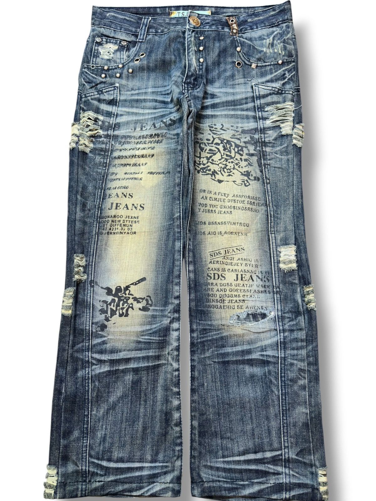 Tornado Mart Vintage T.S.L Jeans Campus Crew Baggy Embellished Poem Denim Size US 31 - 1 Thumbnail