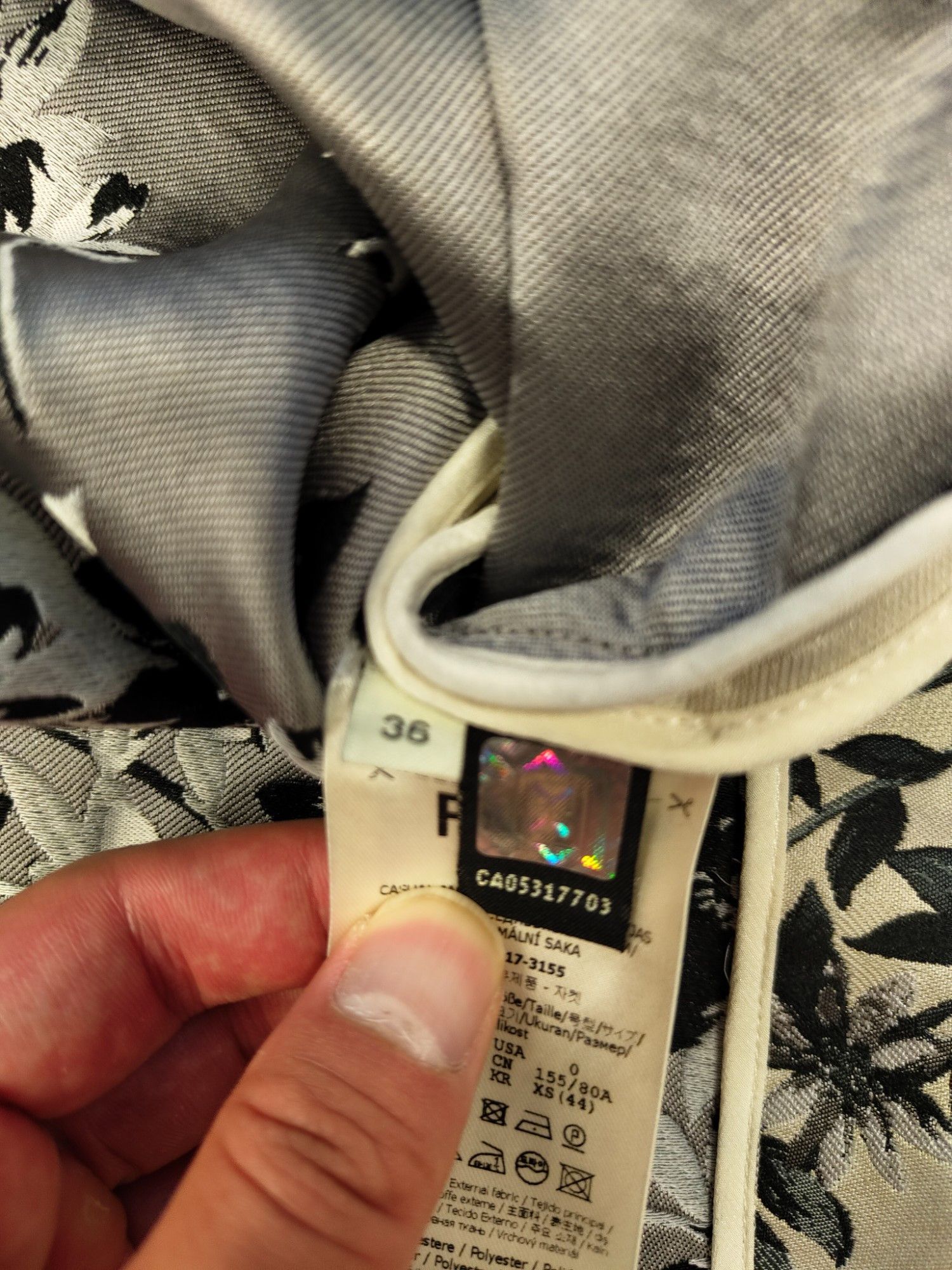 Fendi Beige And Black Floral Print Zip Up Jacket Size XS / US 0-2 / IT 36-38 - 7 Thumbnail