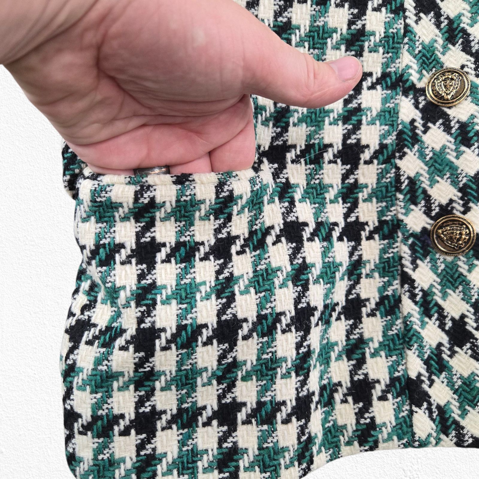 Ann Taylor 1980s Ann Taylor Green Black Wool Houndstooth Blazer Size 2 Size XS / US 0-2 / IT 36-38 - 7 Thumbnail