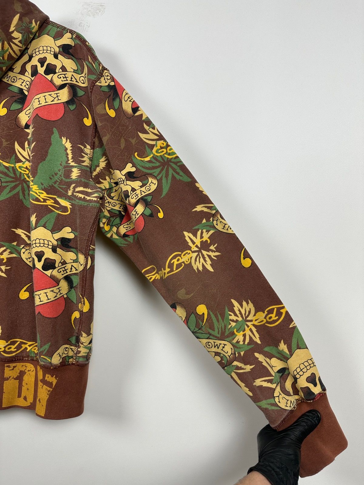 Ed Hardy Vintage Ed Hardy Skull Heart Tattoo AOP Brown Zip Up Hoodie Size US XL / EU 56 / 4 - 21 Thumbnail