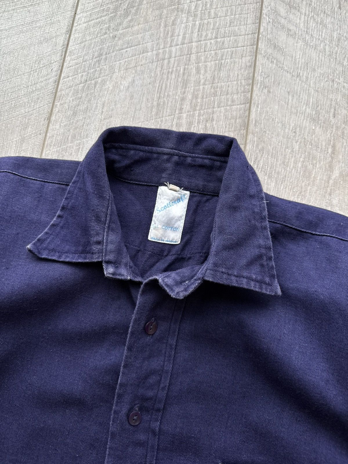 Vintage Soft Dark Blue Work Shirt by Scottcraft Washed Cotton Twill Size US L / EU 52-54 / 3 - 7 Thumbnail