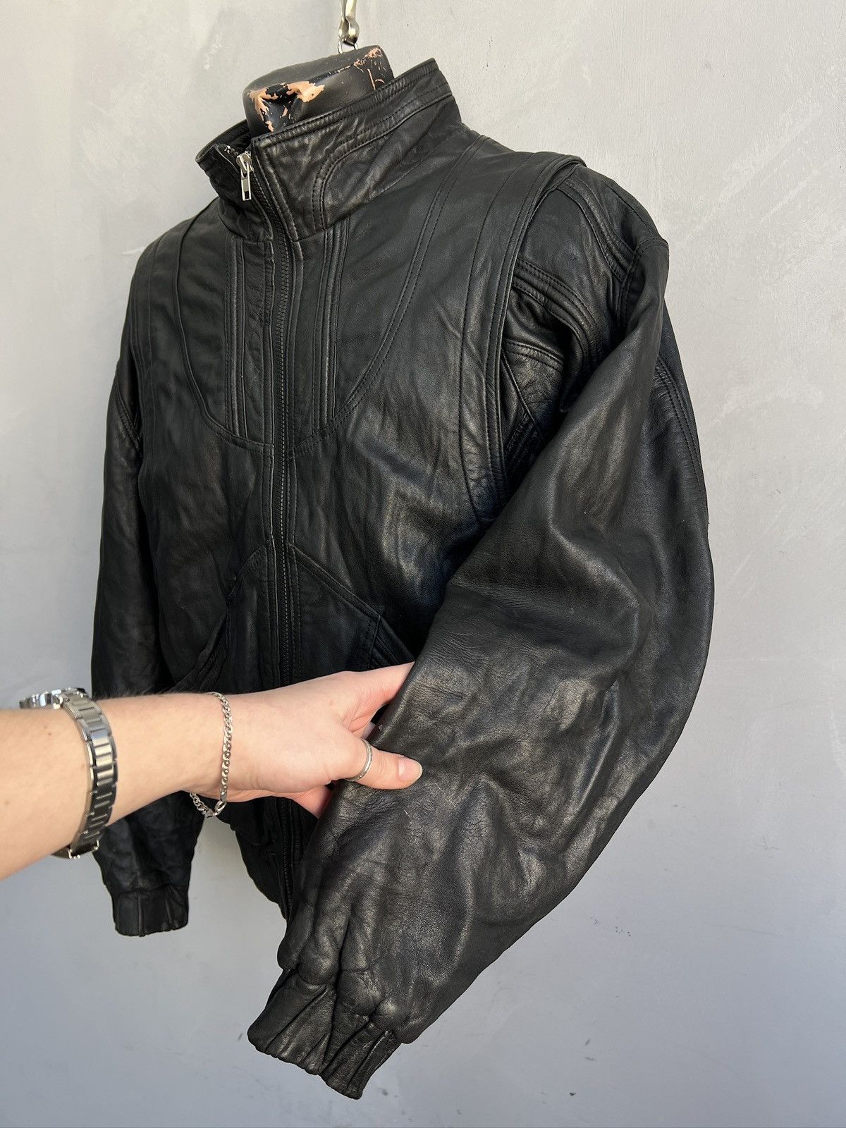 14th Addiction Black bomber avant garde leather cropped jacket y2k Size US M / EU 48-50 / 2 - 3 Thumbnail