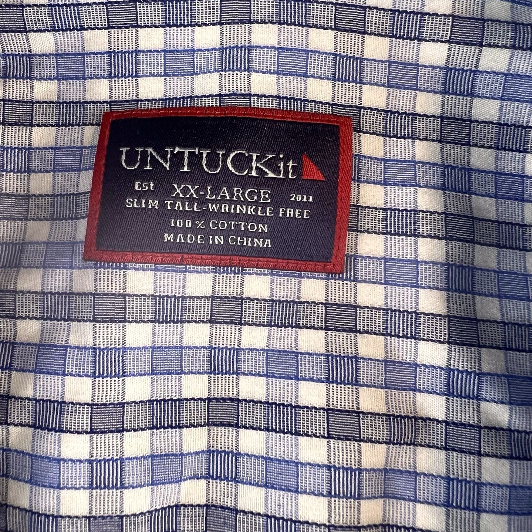 UNTUCKit UNTUCKit Shirt Mens XXL Blue Check Button Down Sleeve Preppy Long Sleeve Button-Up Chest Pocket Curved Hem Nylon Blend Regular Men Size US XXL / EU 58 / 5 - 4 Thumbnail